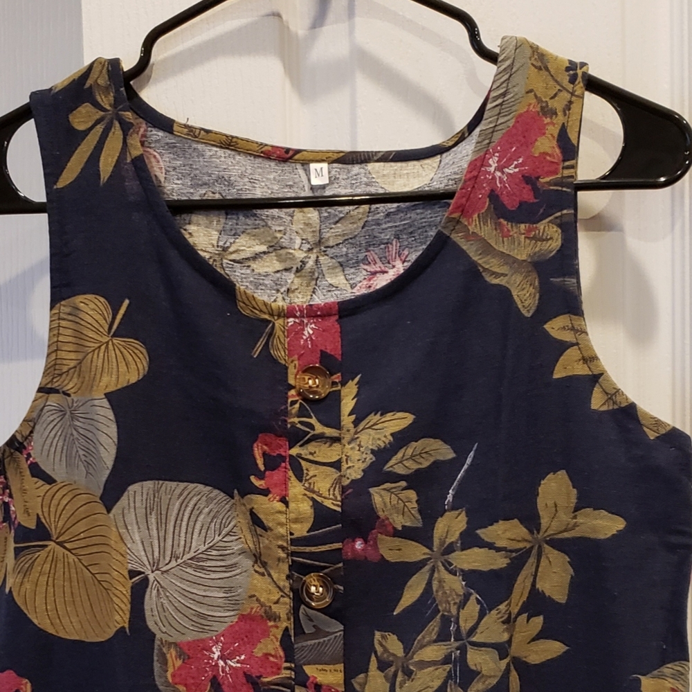 Sundress Size M Blue w/ Floral Background